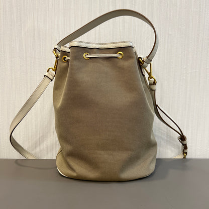 Prada Canvas Drawstring Bucket Bag with Front Logo Pocket (Pre-Owned)