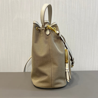 Prada Canvas Drawstring Bucket Bag with Front Logo Pocket (Pre-Owned)