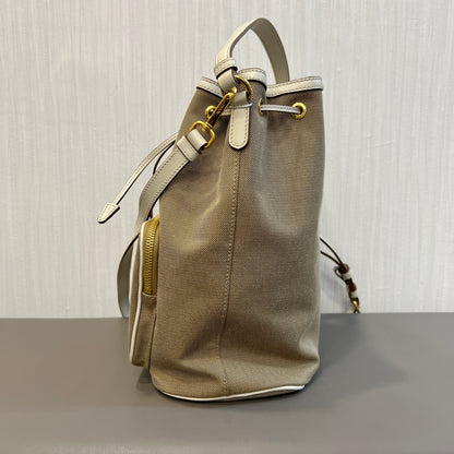 Prada Canvas Drawstring Bucket Bag with Front Logo Pocket (Pre-Owned)
