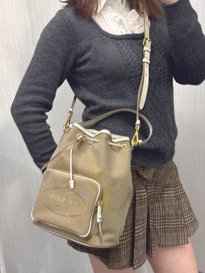 Prada Canvas Drawstring Bucket Bag with Front Logo Pocket (Pre-Owned)