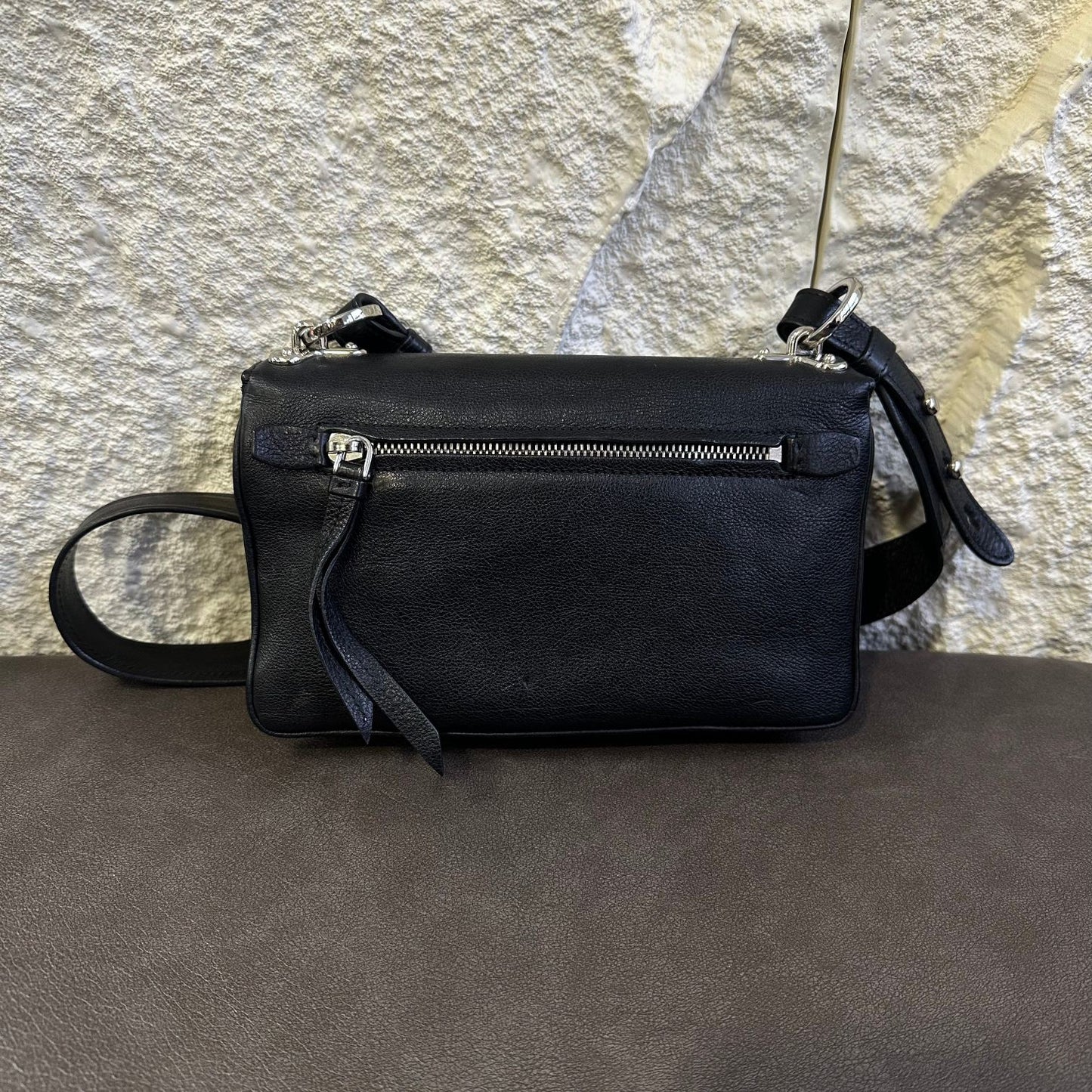 Prada Robot Appliqué Flap Shoulder Bag in Black Leather with Multicolor Patches (Pre-owned)
