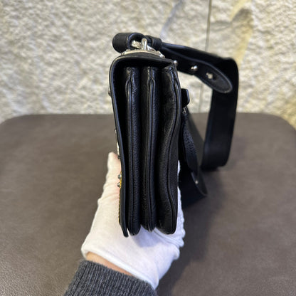 Prada Robot Appliqué Flap Shoulder Bag in Black Leather with Multicolor Patches (Pre-owned)