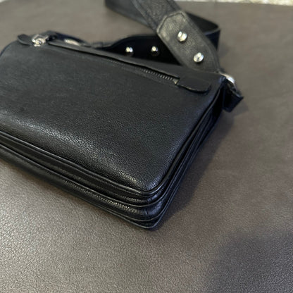 Prada Robot Appliqué Flap Shoulder Bag in Black Leather with Multicolor Patches (Pre-owned)