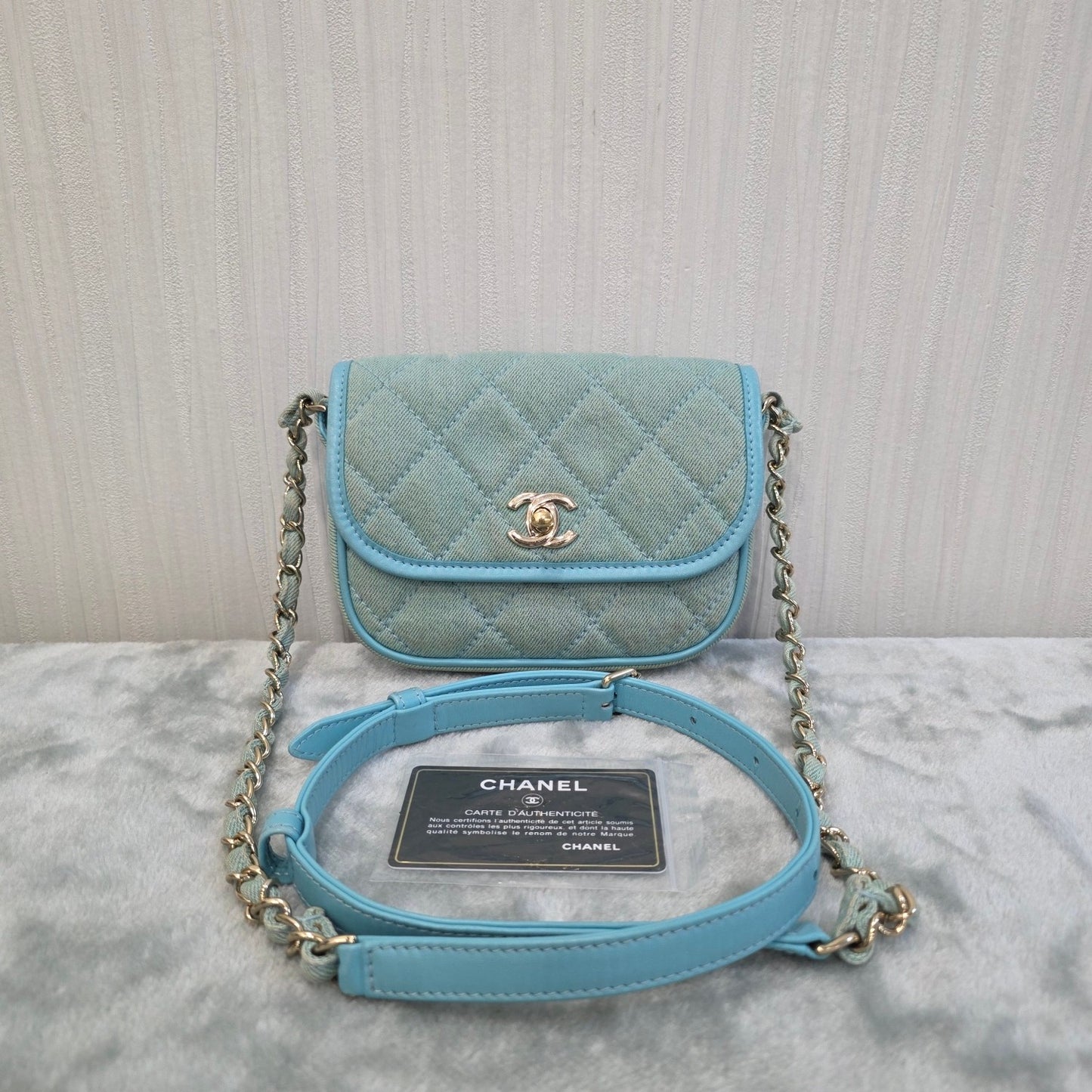 Chanel Quilted Denim Mini Flap Bag Light Blue (Pre-Owned)