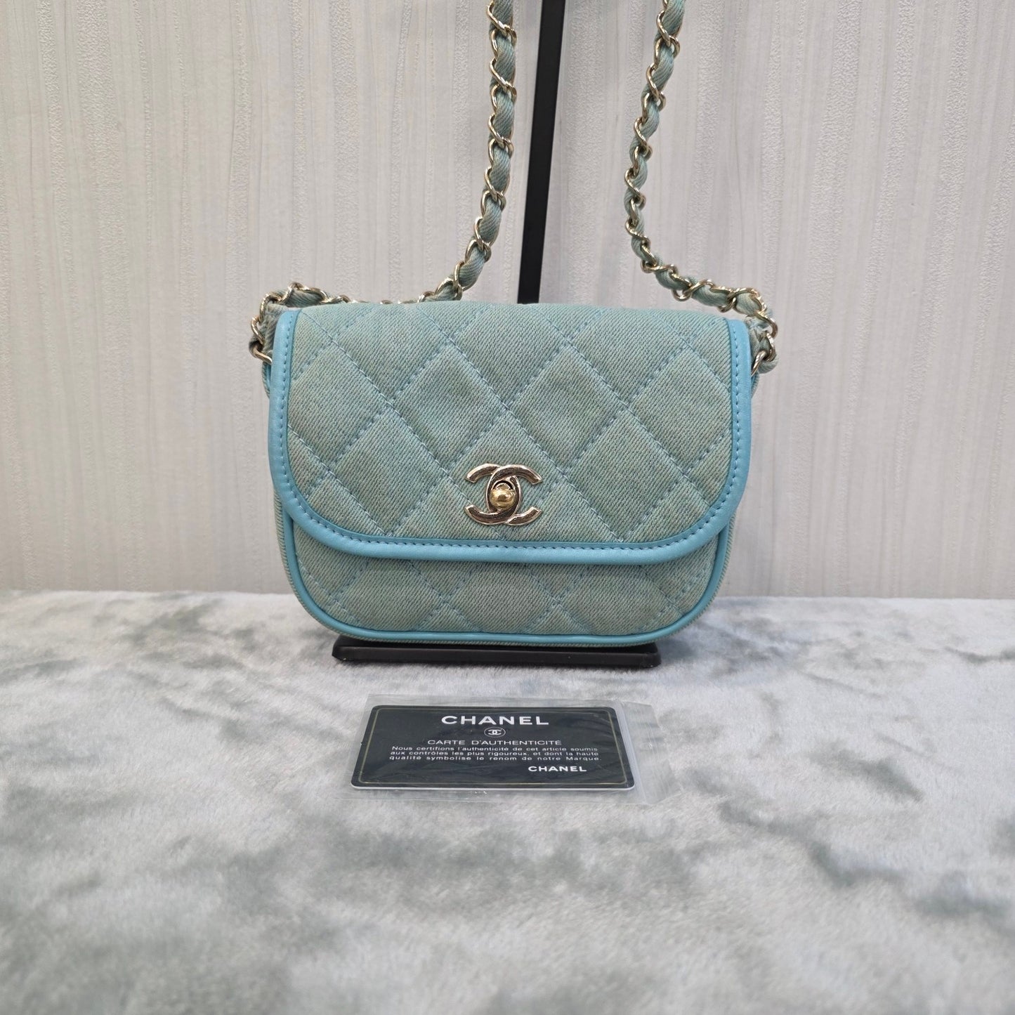 Chanel Quilted Denim Mini Flap Bag Light Blue (Pre-Owned)