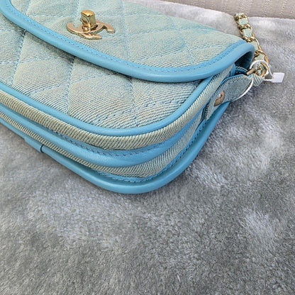 Chanel Quilted Denim Mini Flap Bag Light Blue (Pre-Owned)