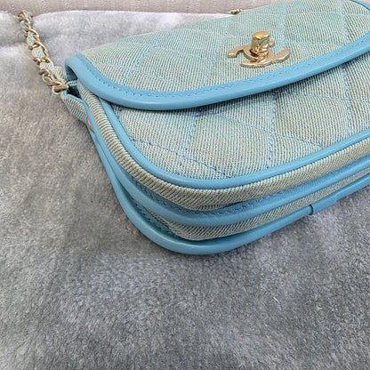 Chanel Quilted Denim Mini Flap Bag Light Blue (Pre-Owned)