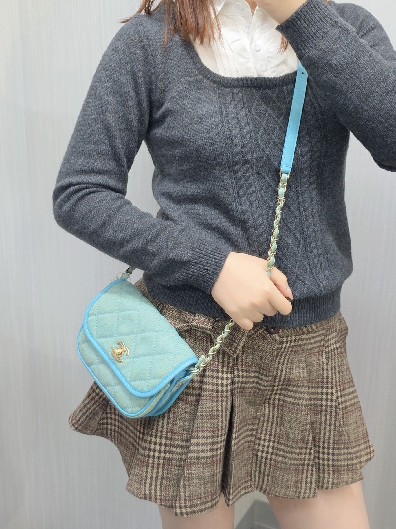 Chanel Quilted Denim Mini Flap Bag Light Blue (Pre-Owned)