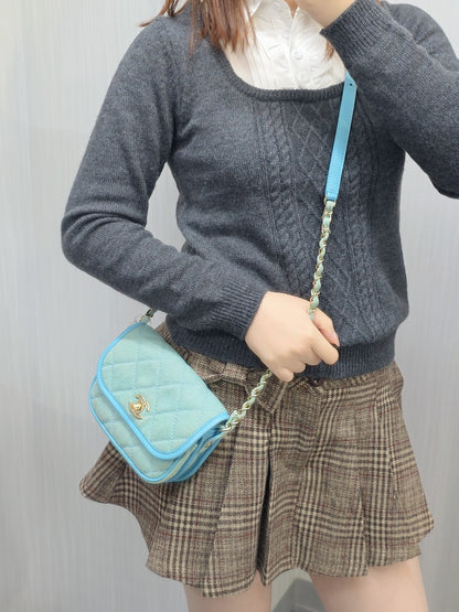 Chanel Quilted Denim Mini Flap Bag Light Blue (Pre-Owned)