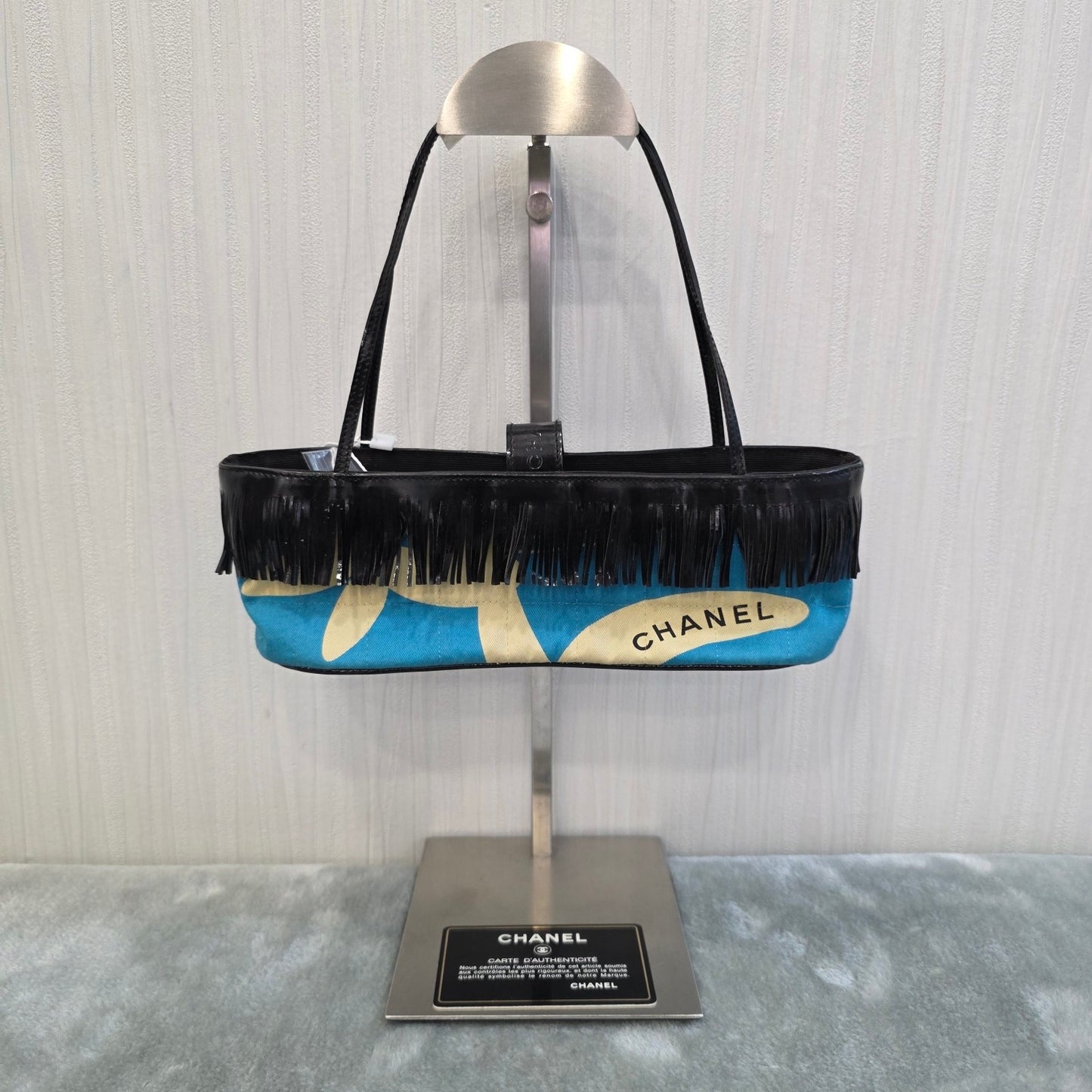 Chanel Fringe Canvas Shoulder Bag Blue (Pre-Owned)