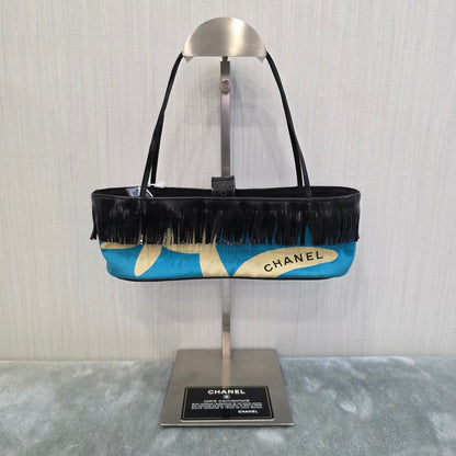 Chanel Fringe Canvas Shoulder Bag Blue (Pre-Owned)