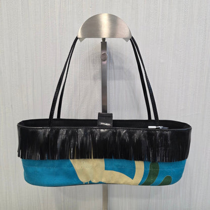 Chanel Fringe Canvas Shoulder Bag Blue (Pre-Owned)