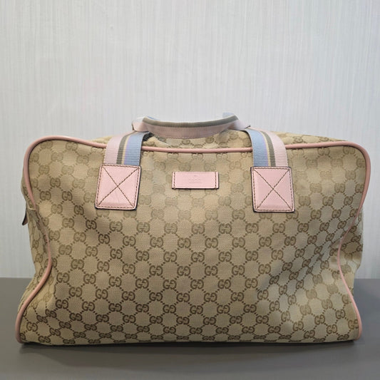 Gucci GG Canvas Boston Bag Pink Trim (Pre-Owned)