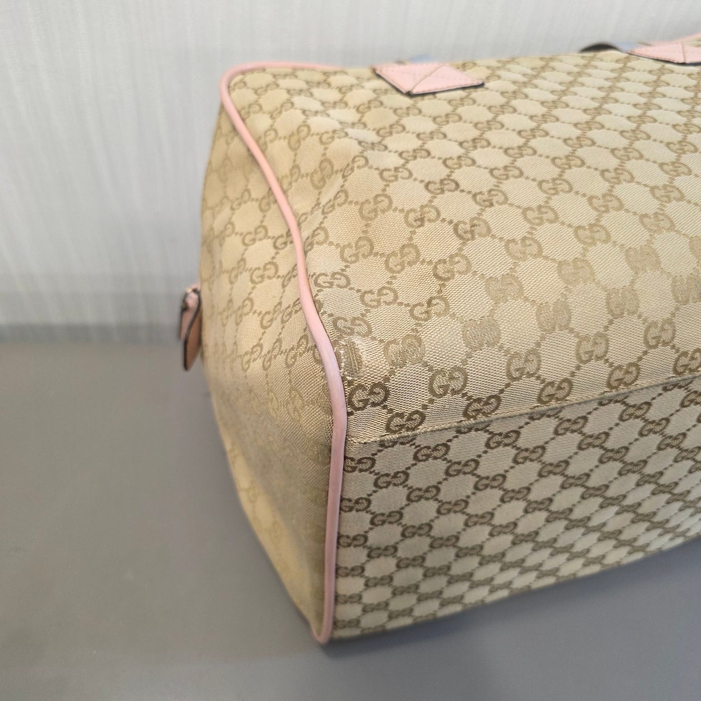 Gucci GG Canvas Boston Bag Pink Trim (Pre-Owned)