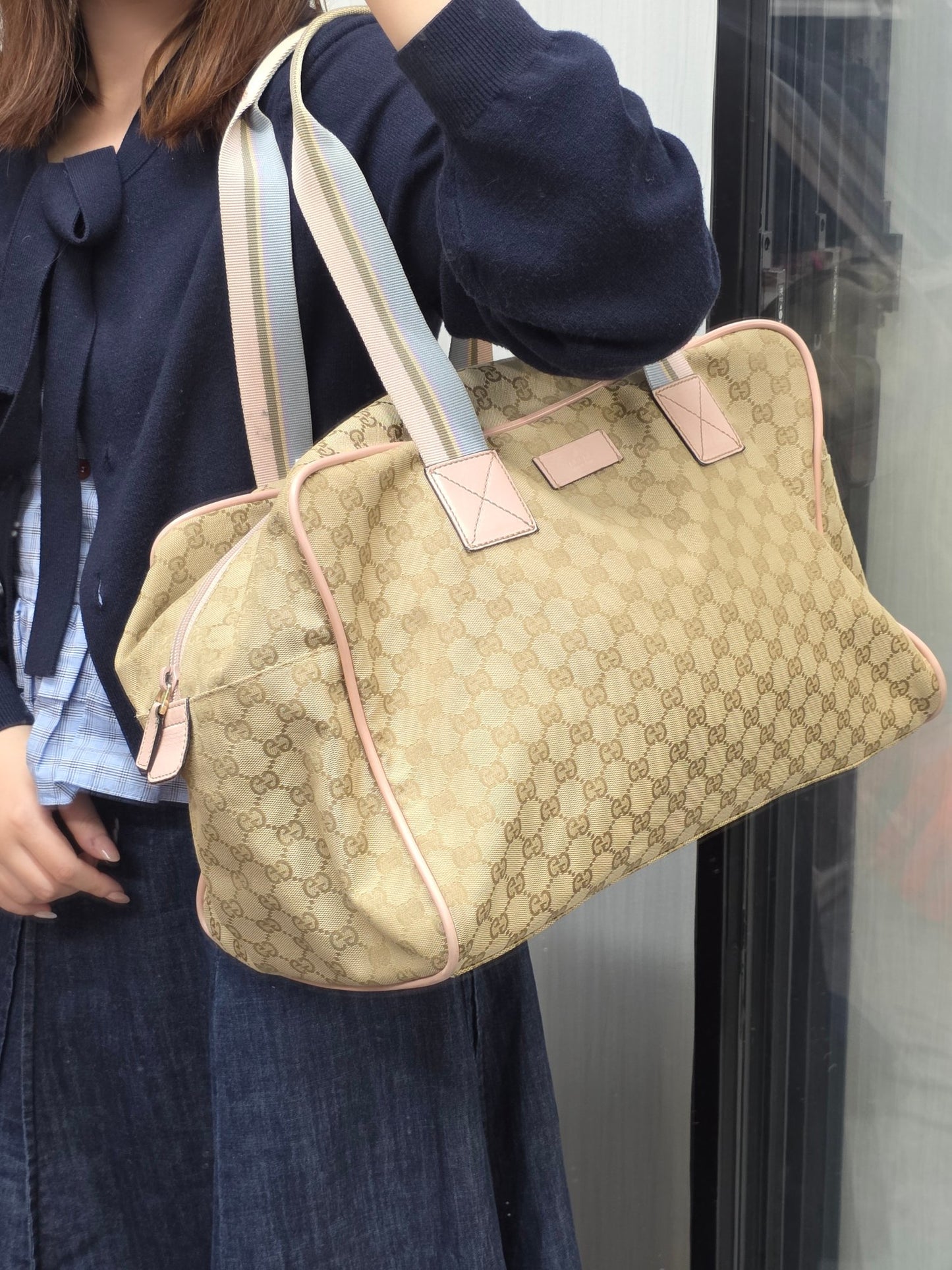 Gucci GG Canvas Boston Bag Pink Trim (Pre-Owned)