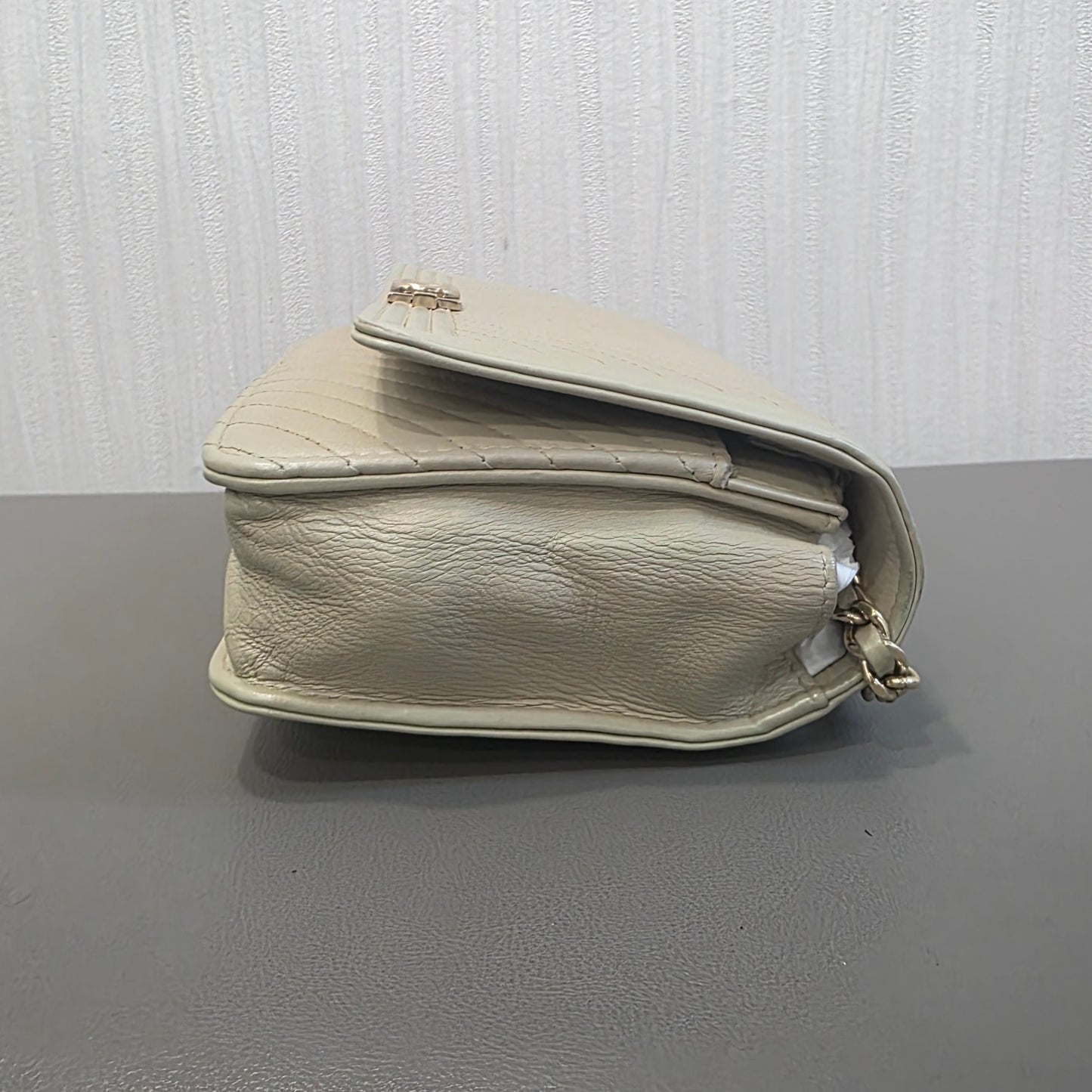Chanel Boy Chevron Quilted Flap Bag Beige (Pre-Owned)