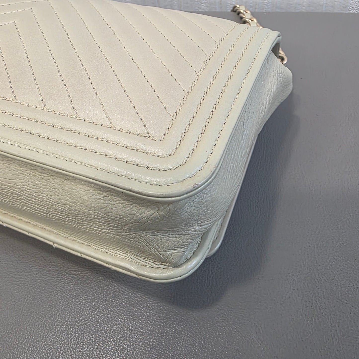 Chanel Boy Chevron Quilted Flap Bag Beige (Pre-Owned)