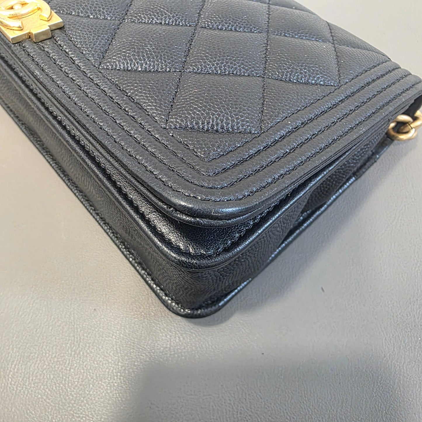Chanel Boy Flap Quilted Caviar Leather Black (Pre-Owned)