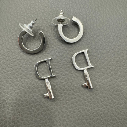 Christian Dior CD Logo Hoop Drop Earrings Silver (Pre-Owned)