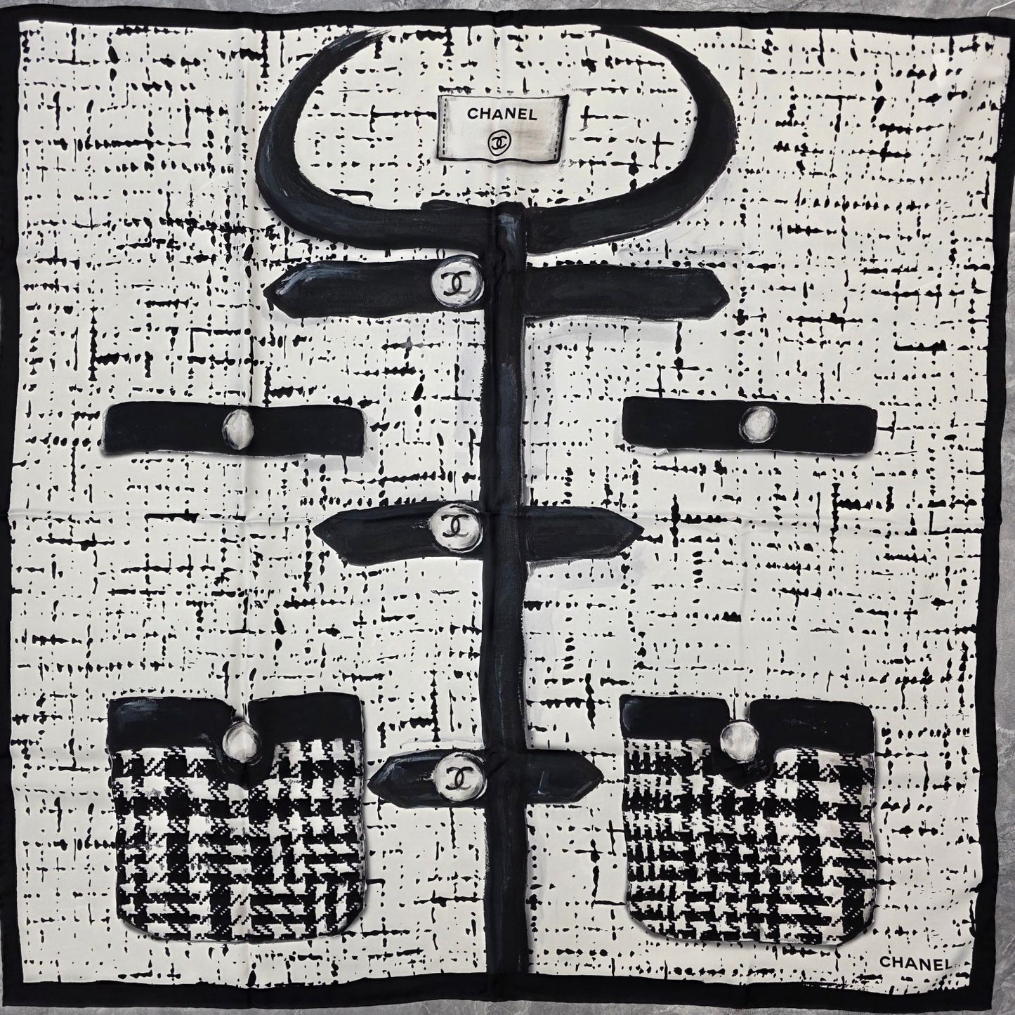 Chanel Graphic Silk Scarf Black and White (Pre-Owned)
