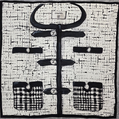 Chanel Graphic Silk Scarf Black and White (Pre-Owned)