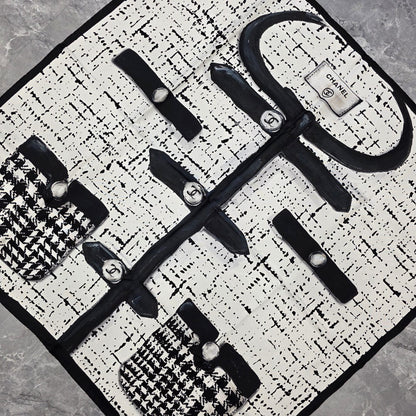 Chanel Graphic Silk Scarf Black and White (Pre-Owned)