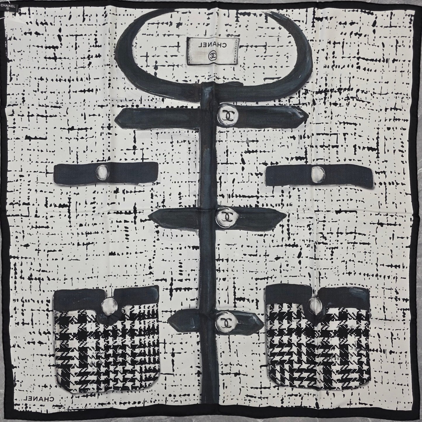 Chanel Graphic Silk Scarf Black and White (Pre-Owned)