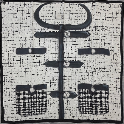 Chanel Graphic Silk Scarf Black and White (Pre-Owned)