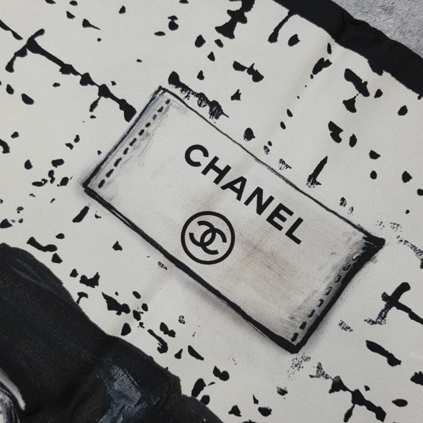 Chanel Graphic Silk Scarf Black and White (Pre-Owned)