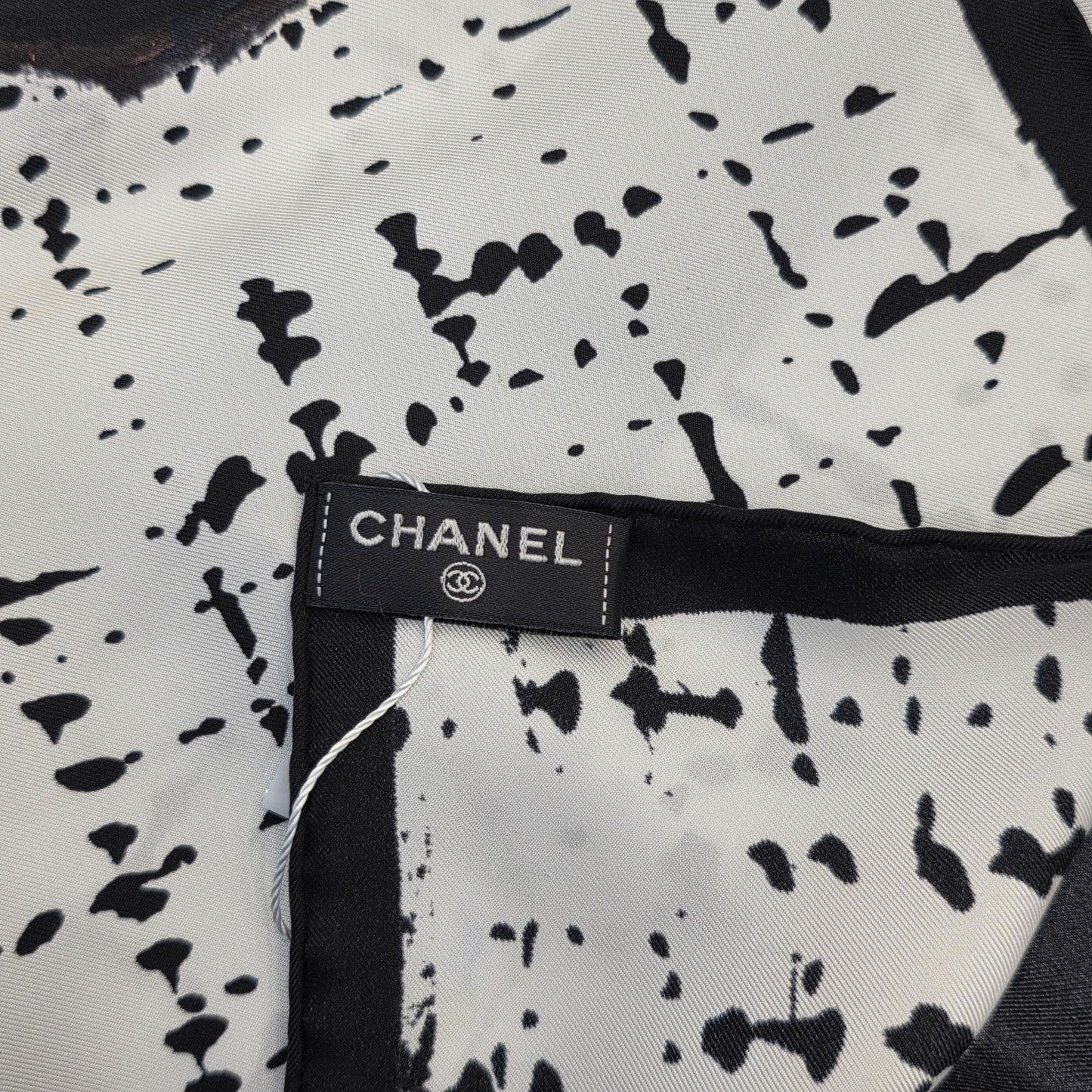 Chanel Graphic Silk Scarf Black and White (Pre-Owned)