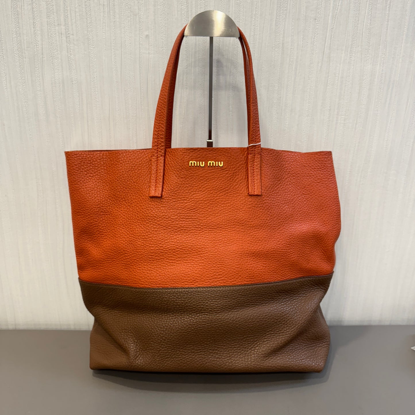 Miu Miu Two-Tone Leather Tote Bag Orange Brown (Pre-Owned)