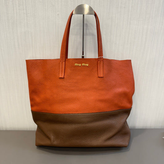 Miu Miu Two-Tone Leather Tote Bag Orange Brown (Pre-Owned)