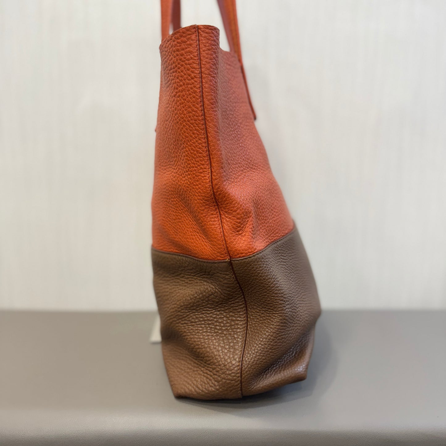 Miu Miu Two-Tone Leather Tote Bag Orange Brown (Pre-Owned)