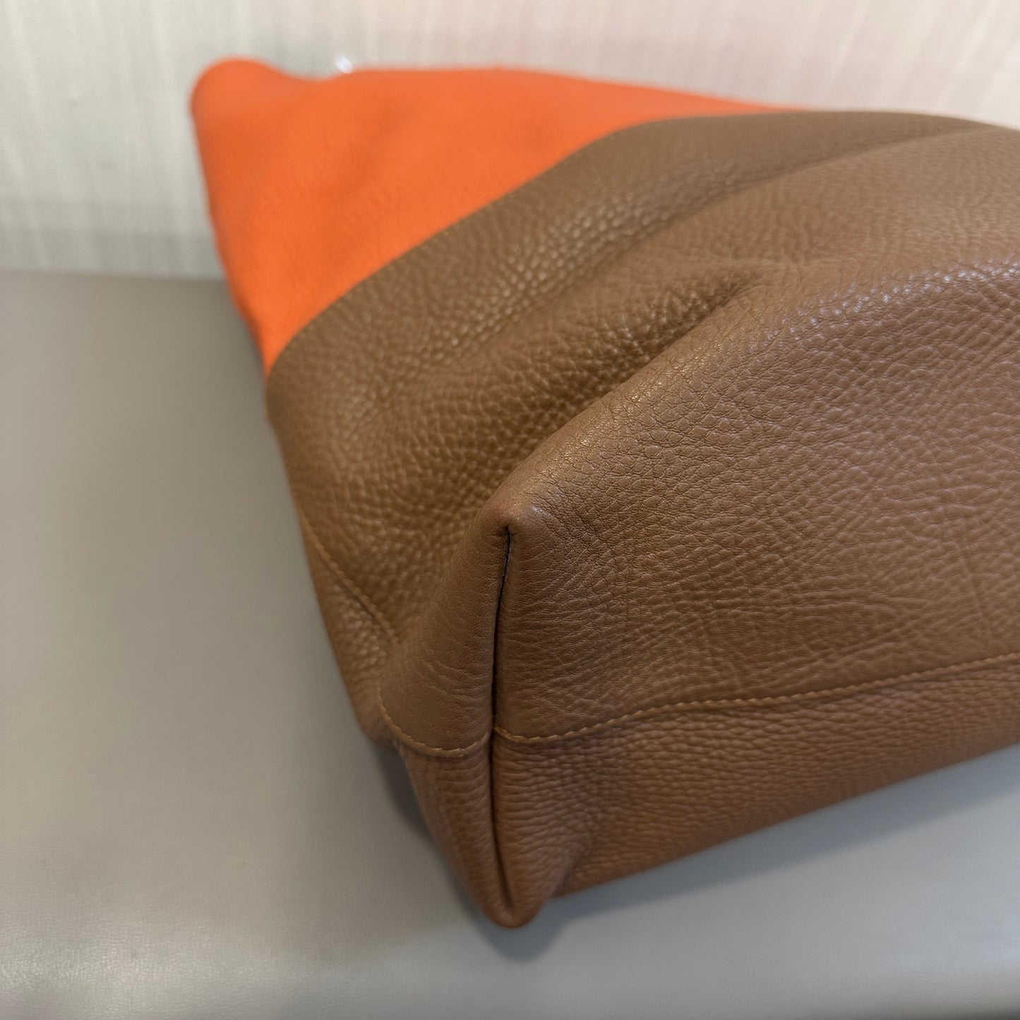 Miu Miu Two-Tone Leather Tote Bag Orange Brown (Pre-Owned)