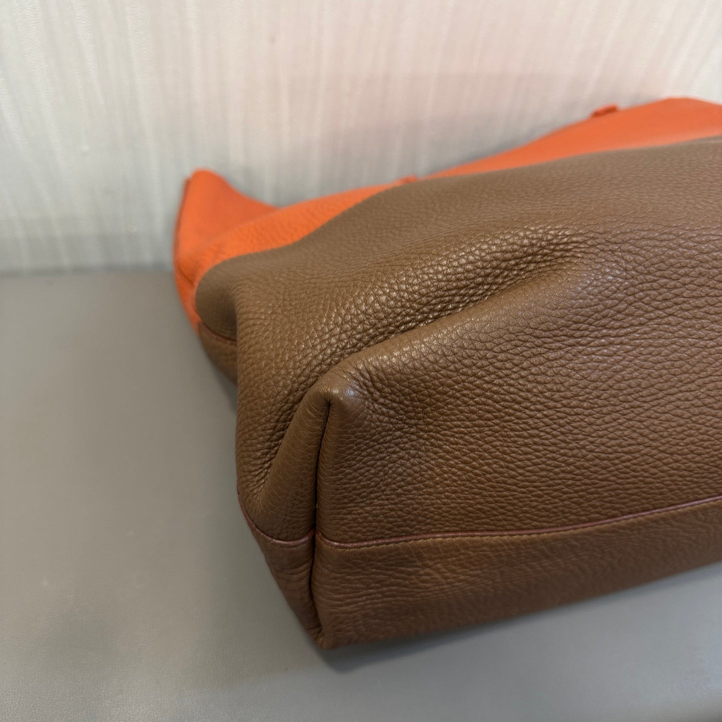 Miu Miu Two-Tone Leather Tote Bag Orange Brown (Pre-Owned)