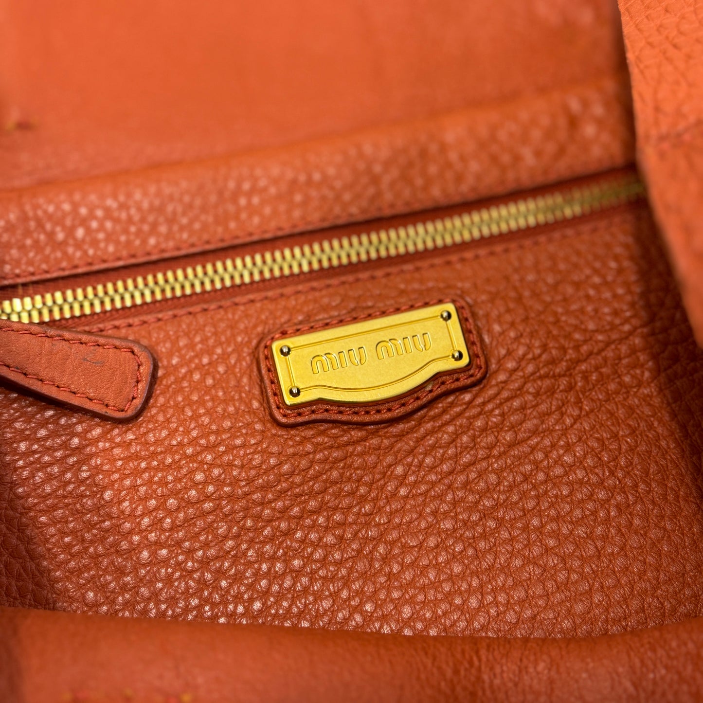 Miu Miu Two-Tone Leather Tote Bag Orange Brown (Pre-Owned)