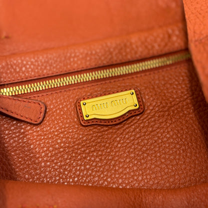 Miu Miu Two-Tone Leather Tote Bag Orange Brown (Pre-Owned)
