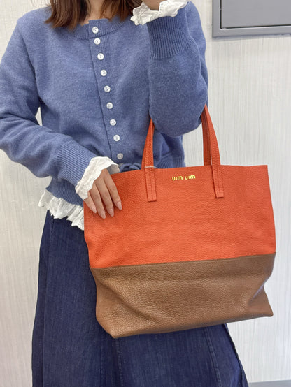 Miu Miu Two-Tone Leather Tote Bag Orange Brown (Pre-Owned)