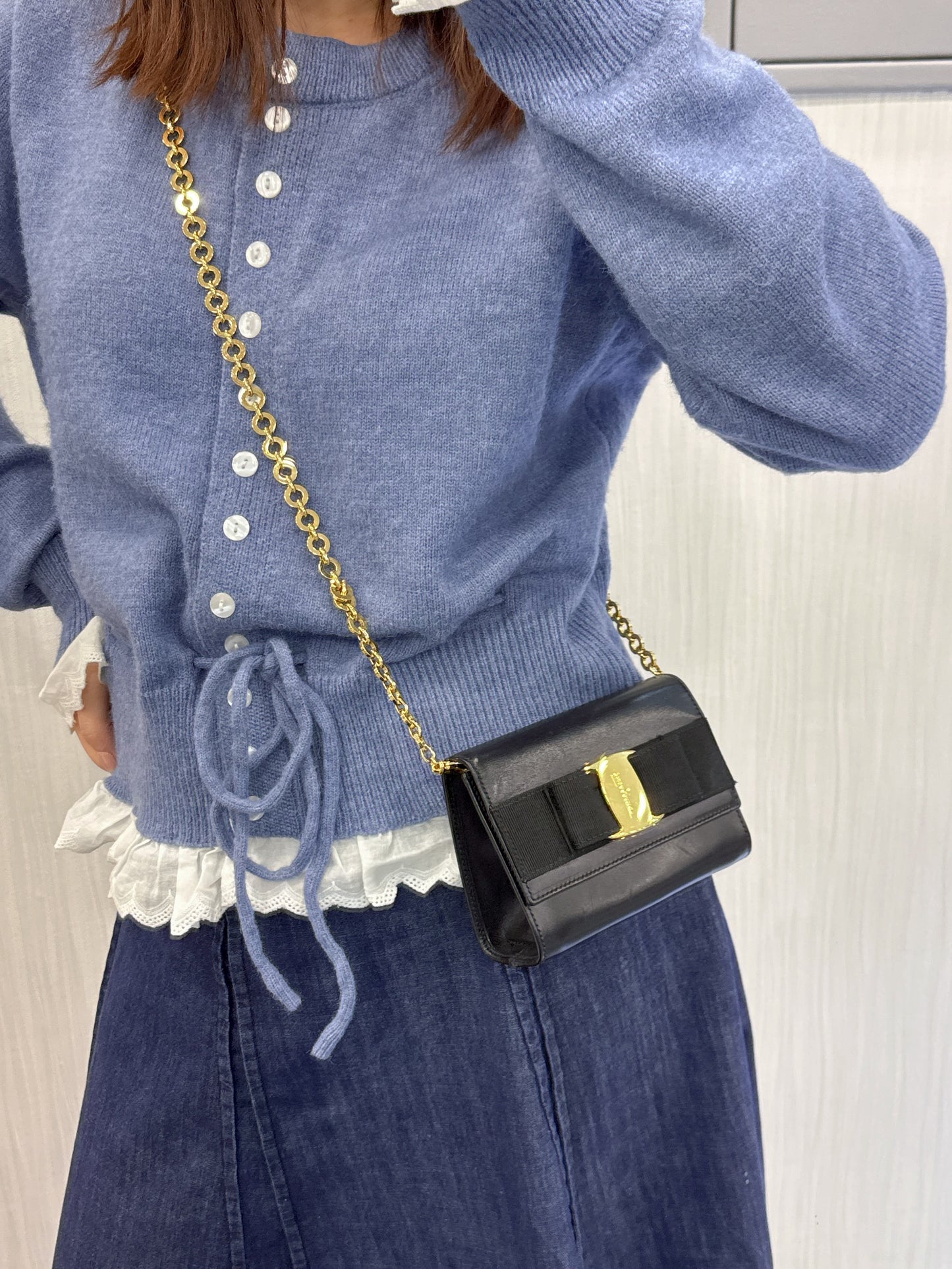 Salvatore Ferragamo Vara Bow Chain Wallet Black (Pre-Owned)