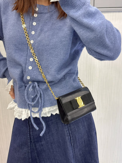 Salvatore Ferragamo Vara Bow Chain Wallet Black (Pre-Owned)