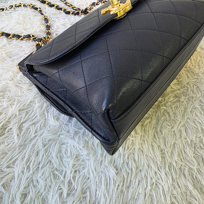 Chanel Vintage Quilted Leather Flap Shoulder Bag Navy (Pre-Owned)