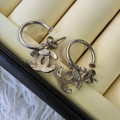 Chanel CC Crystal Hoop Earrings Silver (Pre-Owned)