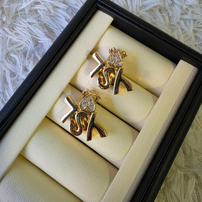 Yves Saint Laurent YSL Logo Heart Crystal Clip Earrings Gold (Pre-Owned)