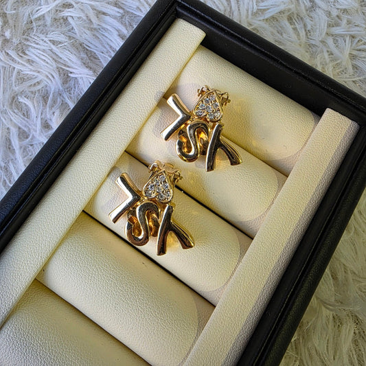 Yves Saint Laurent YSL Logo Heart Crystal Clip Earrings Gold (Pre-Owned)