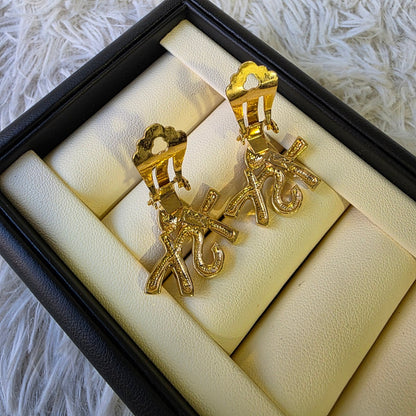 Yves Saint Laurent YSL Logo Heart Crystal Clip Earrings Gold (Pre-Owned)