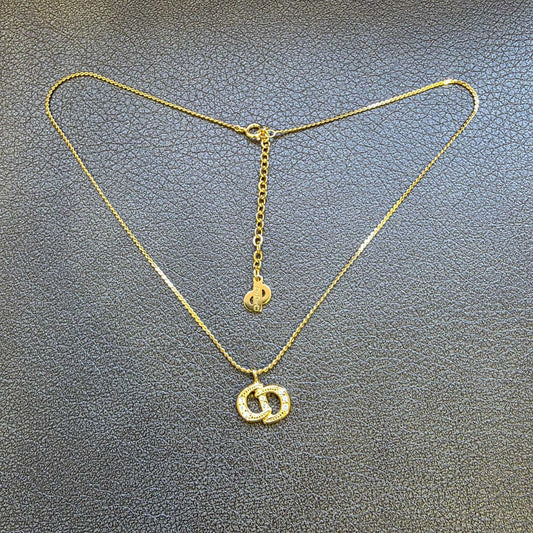 Christian Dior CD Crystal Logo Necklace Gold (Pre-Owned)