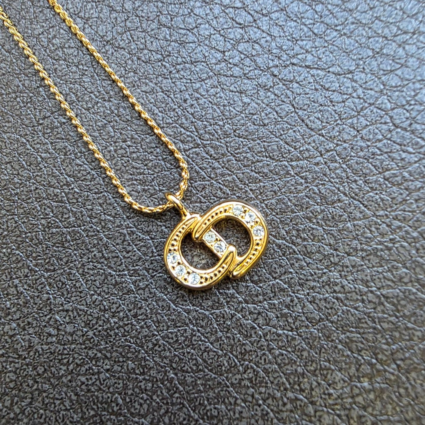 Christian Dior CD Crystal Logo Necklace Gold (Pre-Owned)