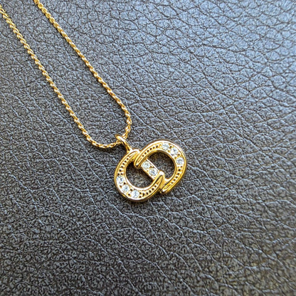 Christian Dior CD Crystal Logo Necklace Gold (Pre-Owned)