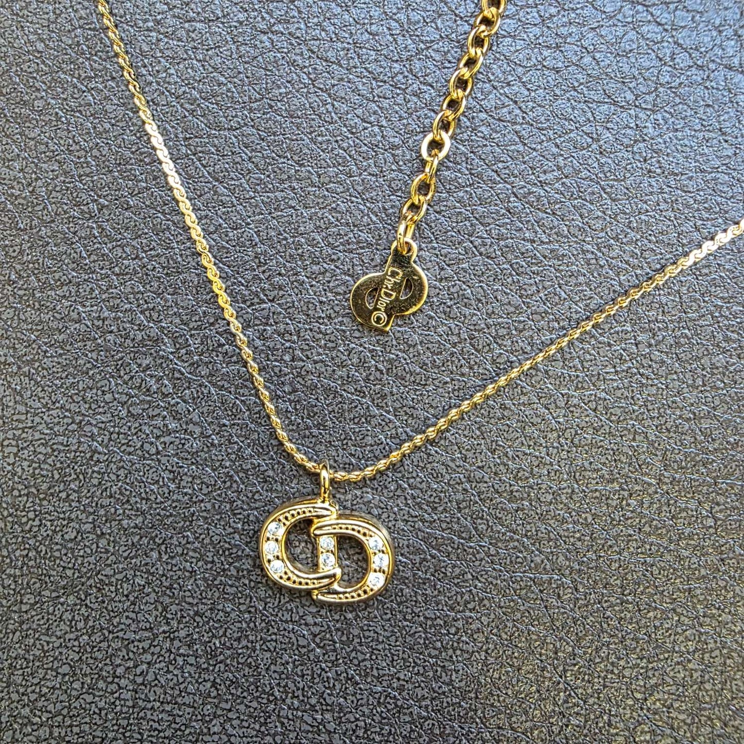 Christian Dior CD Crystal Logo Necklace Gold (Pre-Owned)