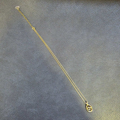 Christian Dior CD Oval Logo Pendant Necklace Gold (Pre-Owned)